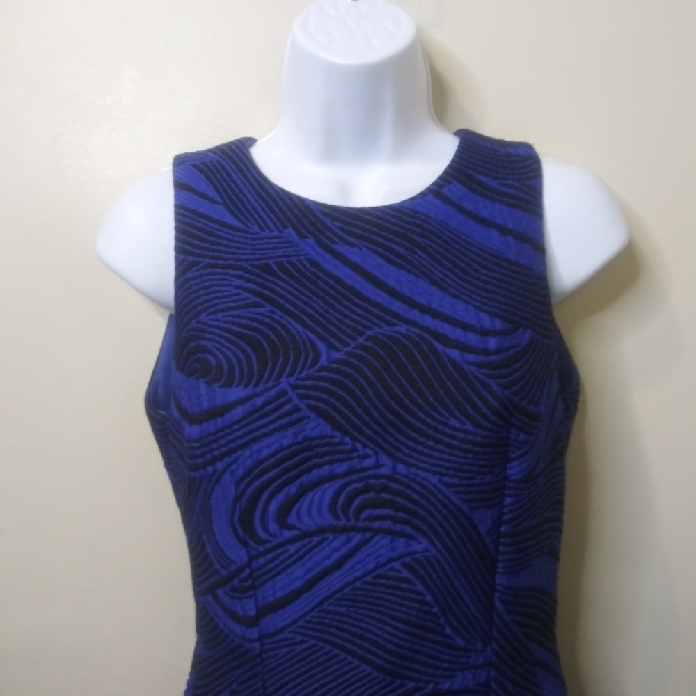 Andrew Gn 2015 Royal Blue, Black & White Trapunto/Quilted Style Skater Dresd - Picture 2 of 9